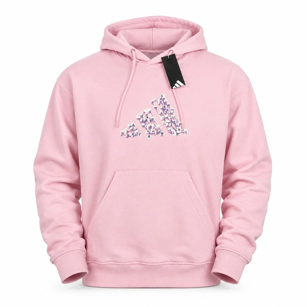 Adidas Trefoil Floral Logo Hoodie Womens XL Clear Pink Flowers Pullover Fleece